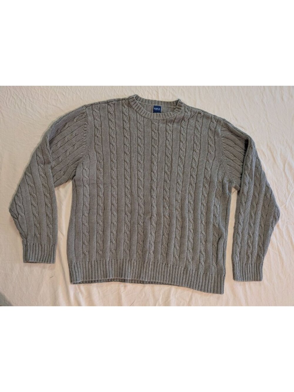 Basic Editions Gray Cable Knit Sweater XL Men’s Cotton Blend Long Sleeve